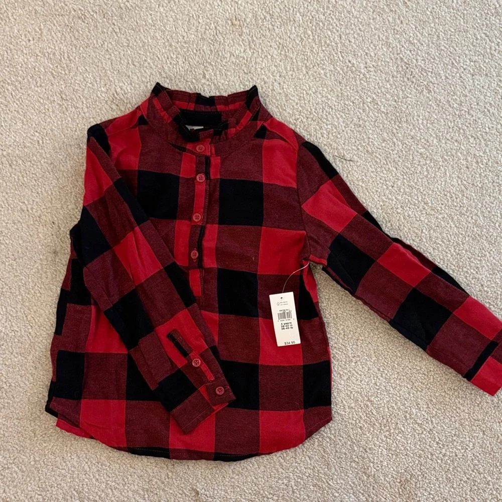 GAP Red and Black Plaid Button-Down Shirt for Kids